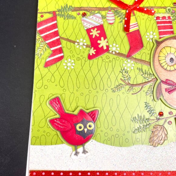 Set of 8 Vintage Paper Magic Group Owls & Stockings Pop-Up 3D Christmas Cards - Picture 6 of 9